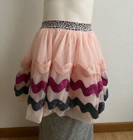 Jupe tulle fille rose décor vagues brillant  T.116