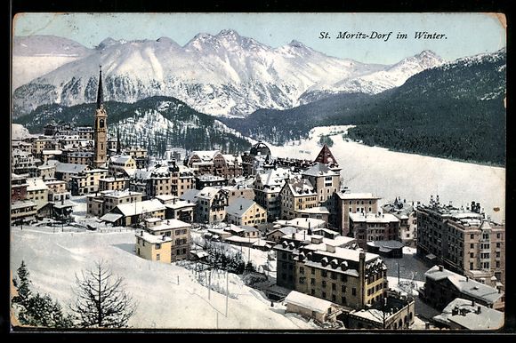 Cartoline postali: St. Moritz-Dorf, Teilansicht im Winter – Usato da Berlin venduto da bartko-reher