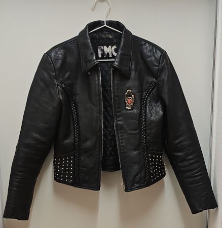 Vintage Damen Leder "Biker" Jacke Schwarz
