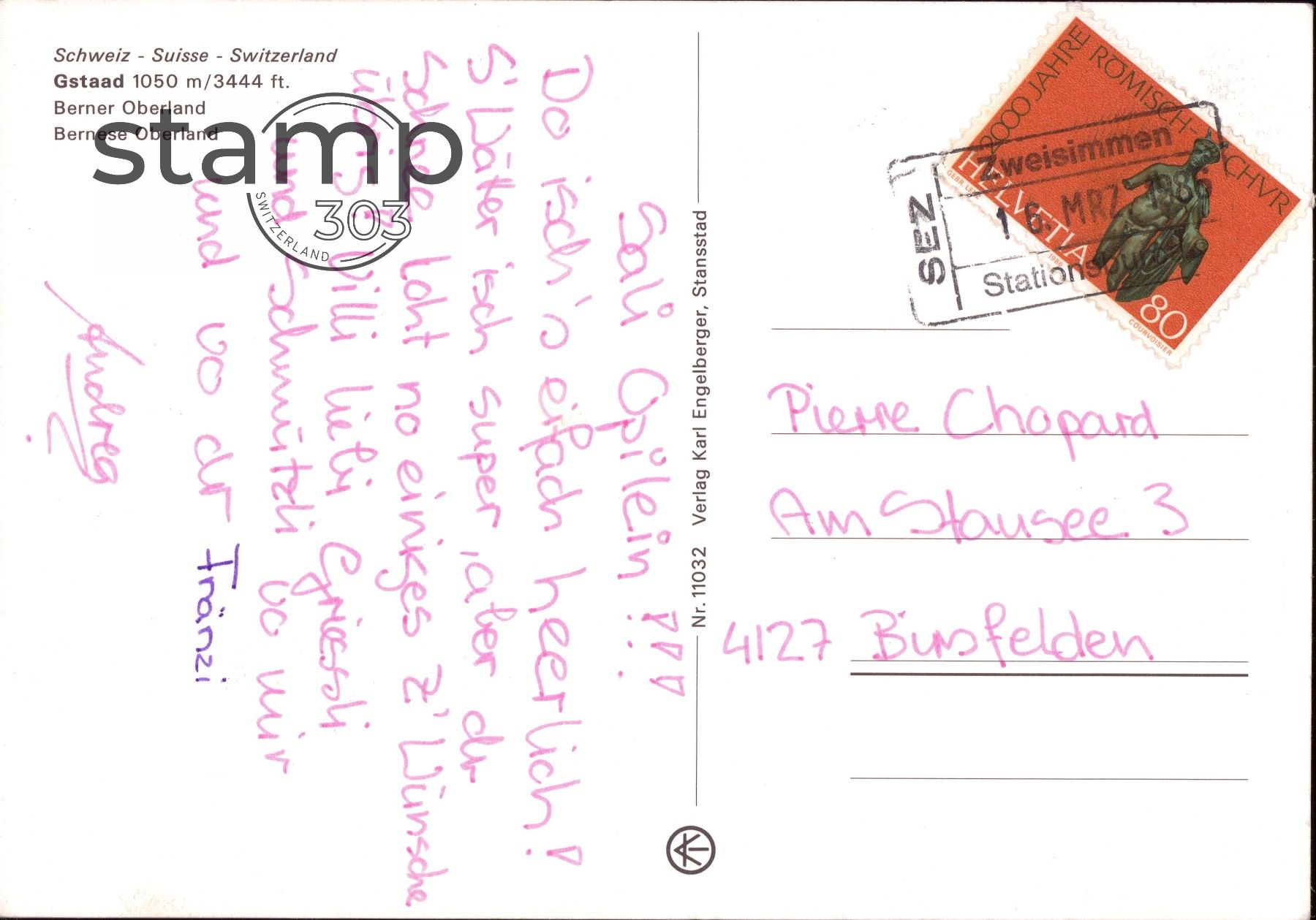 Cartoline postali: AK Gstaad _ Berner Oberland – Usato da Eggersriet venduto da stamp303 1