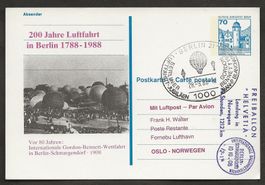 Ballon Norwegen 1988 Deutschland Berlin Oslo Luftpost