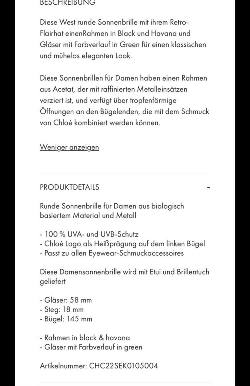 Chloé Lunettes & Verres: Chloe Sonnebrille West - Original – D'occasion à Diepoldsau par Soleil0425 4