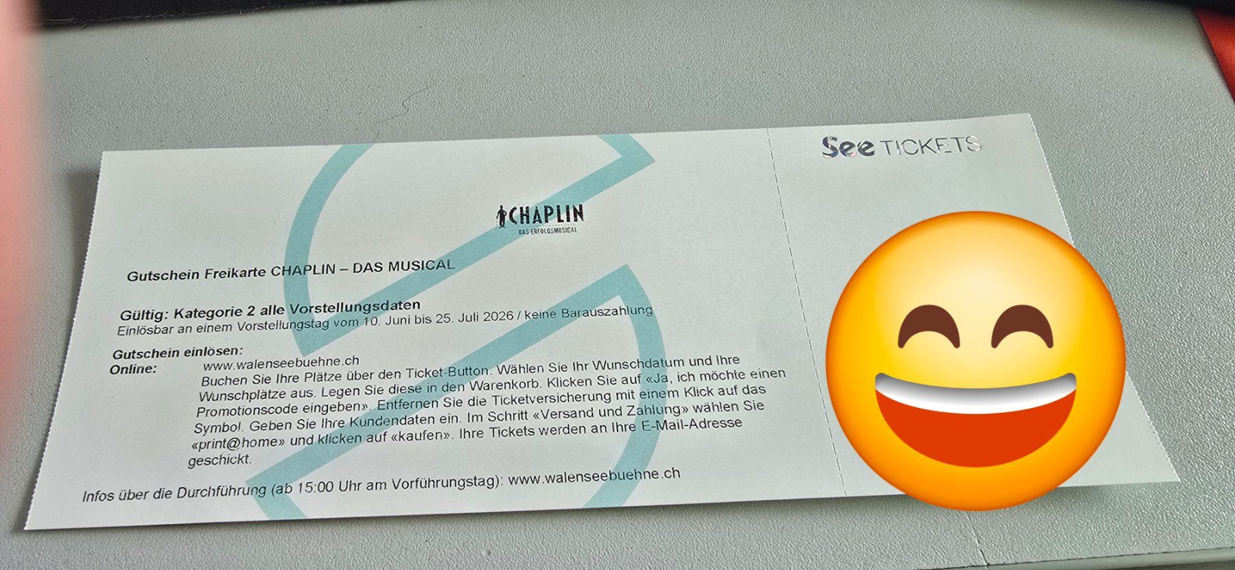 Biglietti: Hier Verkaufe ich ein Ticket vom Chaplin – Nuovo (secondo la descrizione) da Schlieren venduto da Emschlihei 1