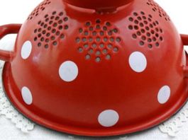 ❤️ EMAILLE VINTAGE SIEB ALT FRANKREICH POLKA DOTS