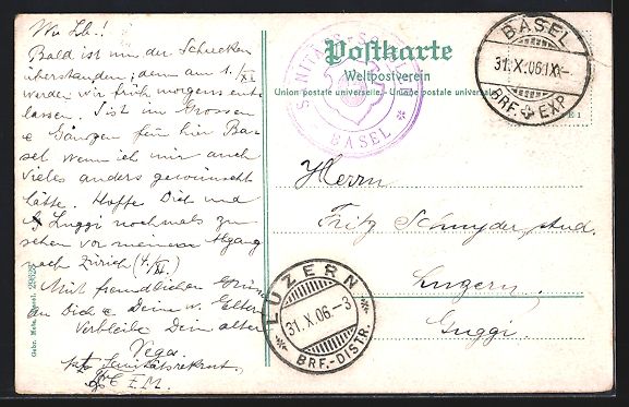 Cartoline postali: AK Basel, Kaserne mit Flusspartie, 1906 – Usato da Berlin venduto da bartko-reher 1
