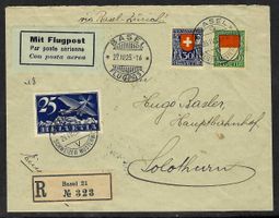 1925, F5+J30+32 a. Flugbrief Basel-Zürich LPHB 25.3a (15494)