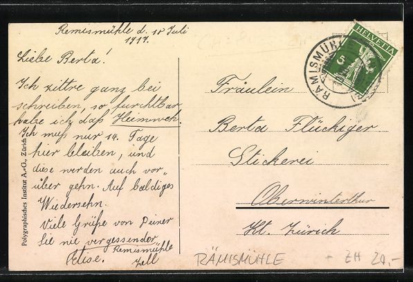 Cartoline postali: AK Rämismühle, Haus Ebenezer, 1917 – Usato da Berlin venduto da bartko-reher 1