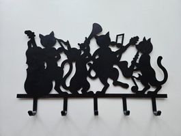 Katzen-Musikanten Schlüssel-Aufhänger schwarz Metall