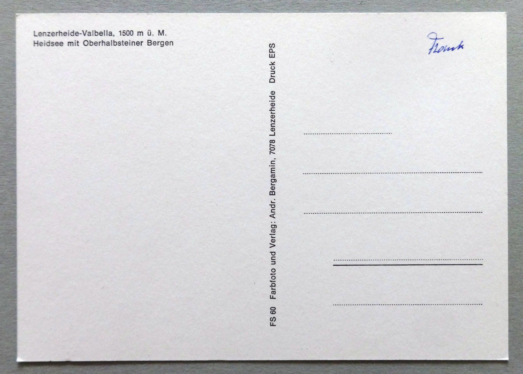 Cartoline postali: Heidsee mit Oberhalbsteiner Bergen – Usato da Fétigny venduto da Billy2miny 1
