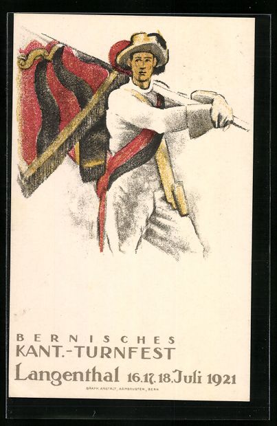 Cartoline postali: Langenthal, Kant.-Turnfest 1921, Fahnent – Usato da Berlin venduto da bartko-reher