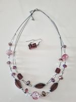 Halskette + Ohrenringe bordeaux-silber