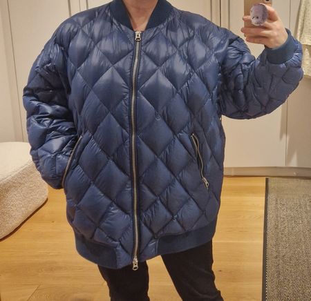 H&M Daunenjacke Bomber Oversize Gr. M, blau gesteppt