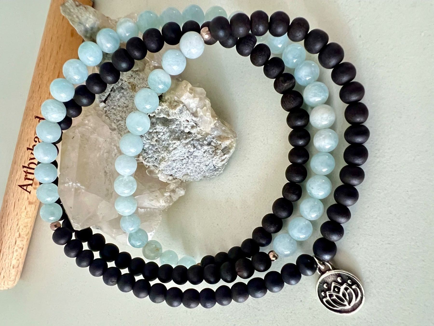 Ketten: Aquamarin Onyx Kette oder Armband mit Silber Lotus - 54cm – Gebraucht aus Ruswil von artbyhand 1