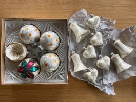 Antiker Christbaumschmuck: silber Set mit Eiskristalleffekt