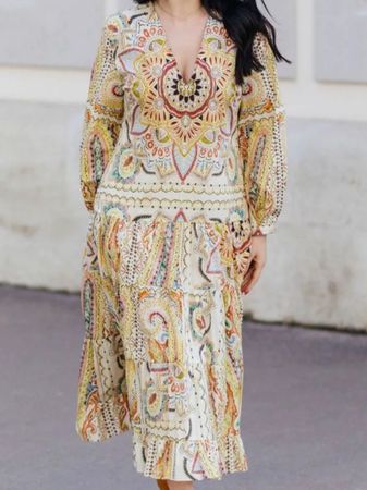 Sommerliches Maxikleid Baumwolle Paisley Muster, Gr. M-L,