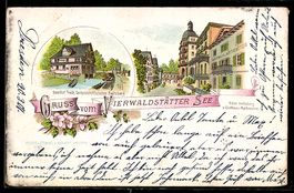 Lithographie Seelisberg, Vierwaldstätter See, Gasthof Treib,