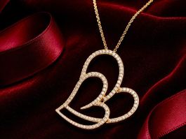 Superb pendentif Sealed Double Heart or rose 18K diamants