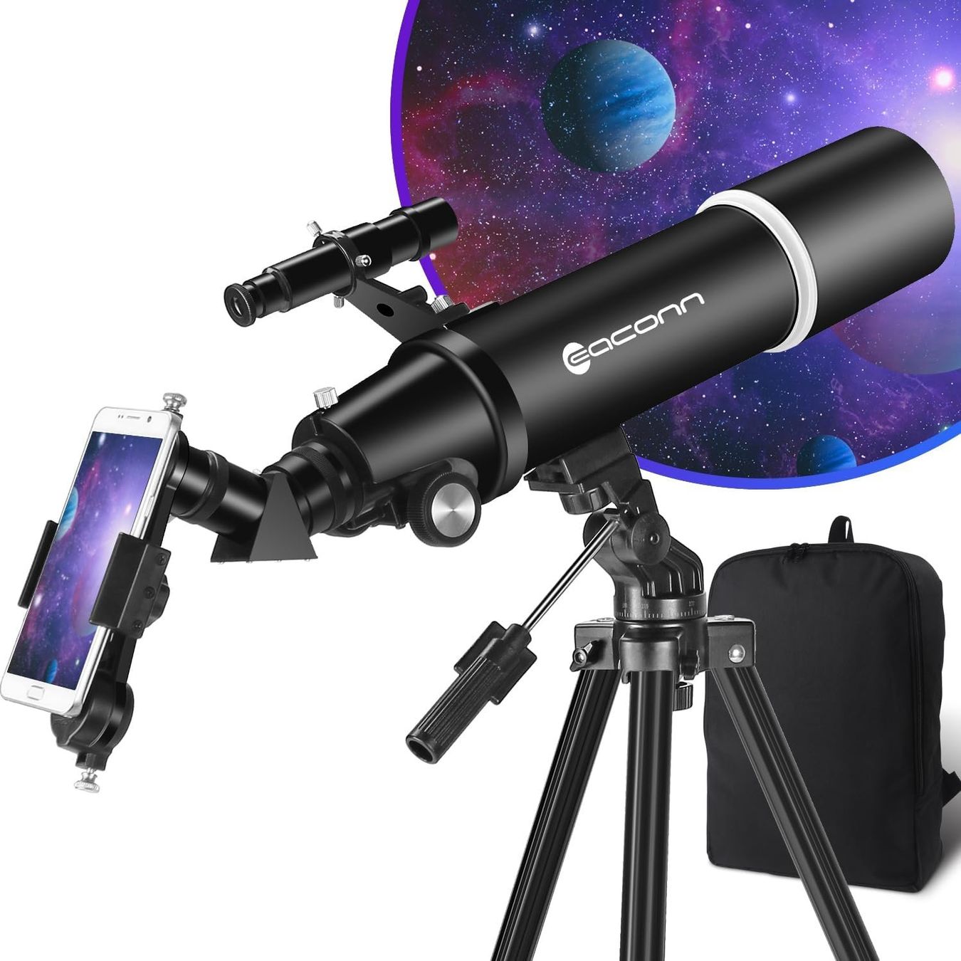 Telescopi: Teleskop Astronomie 80mm 600mm Refraktor mit Rucksack – Nuovo e nell'imballaggio originale da Schaffhausen venduto da AllesMussRaus90