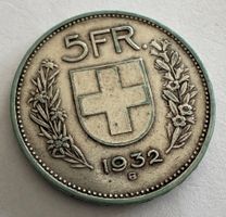 Pièce ancienne de 5 francs suisses en argent de 1932