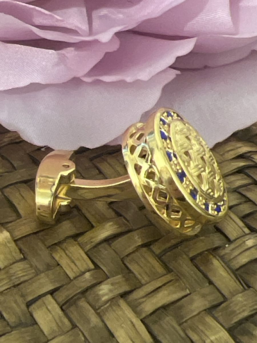 Gemelli: Goldige Manschettenknöpfe mit blauen Steinen – Nuovo (secondo la descrizione) da Seon venduto da Sunny-Schmuck78 3