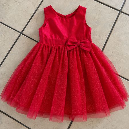 H&M Festkleid Mädchen Gr. 108 rot Glitzer Tüll Schleife