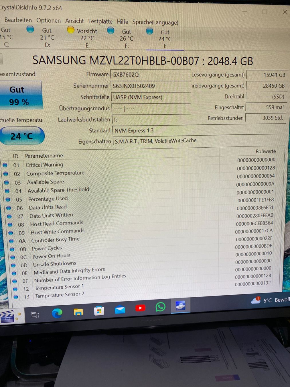 Samsung Harddisks: Samsung SSD PM9A1a M.2 2280 NVMe 2 TB – Gebraucht aus Bülach von samang