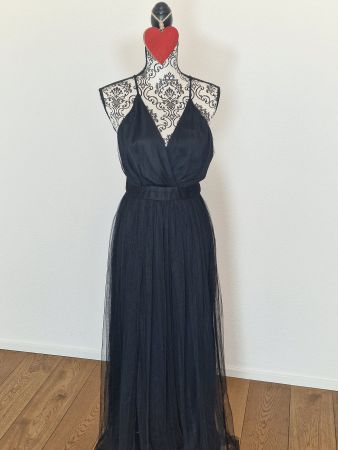 Abendkleid schwarz bodenlang mit Tüll Gr M wie neu