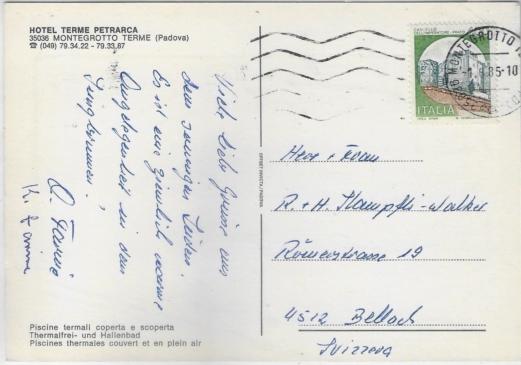 Cartoline postali: Hotel Terme Petrarca - Badennixe – Usato da Ettingen venduto da Kartenplanet 1
