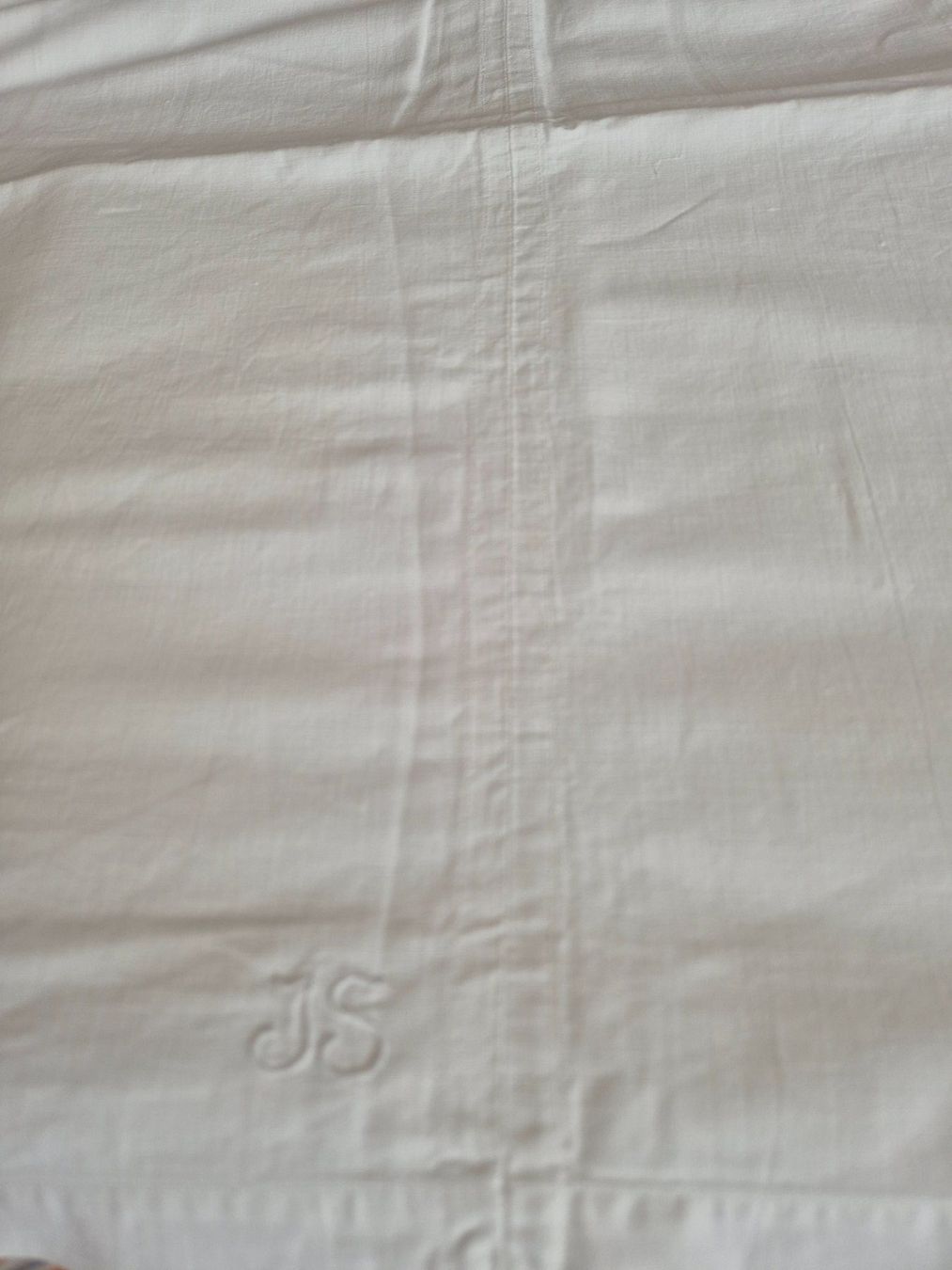 Biancheria da letto: Vintage 2 Leintücher weiss, Monogramm J.S. – Usato da Bern venduto da aronari 2