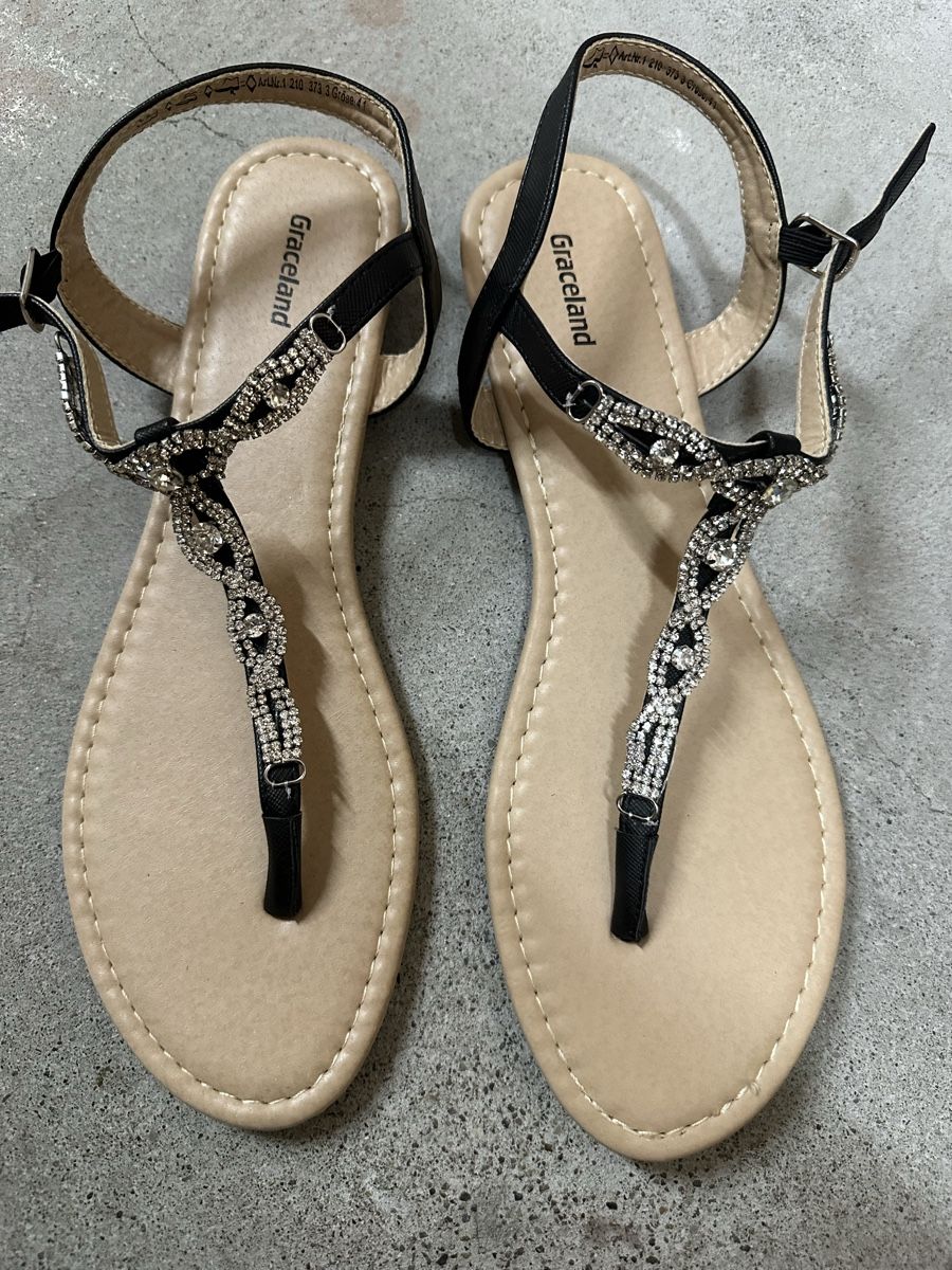 Graceland Scarpe da donna: Schicke Sandalen, schwarz mit Strass, Grösse 41 – Nuovo (secondo la descrizione) da Glattbrugg venduto da SMusic98