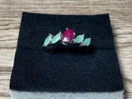 Smaragd + Rubin Ring 💎✨ 925 Silber vergoldet S68