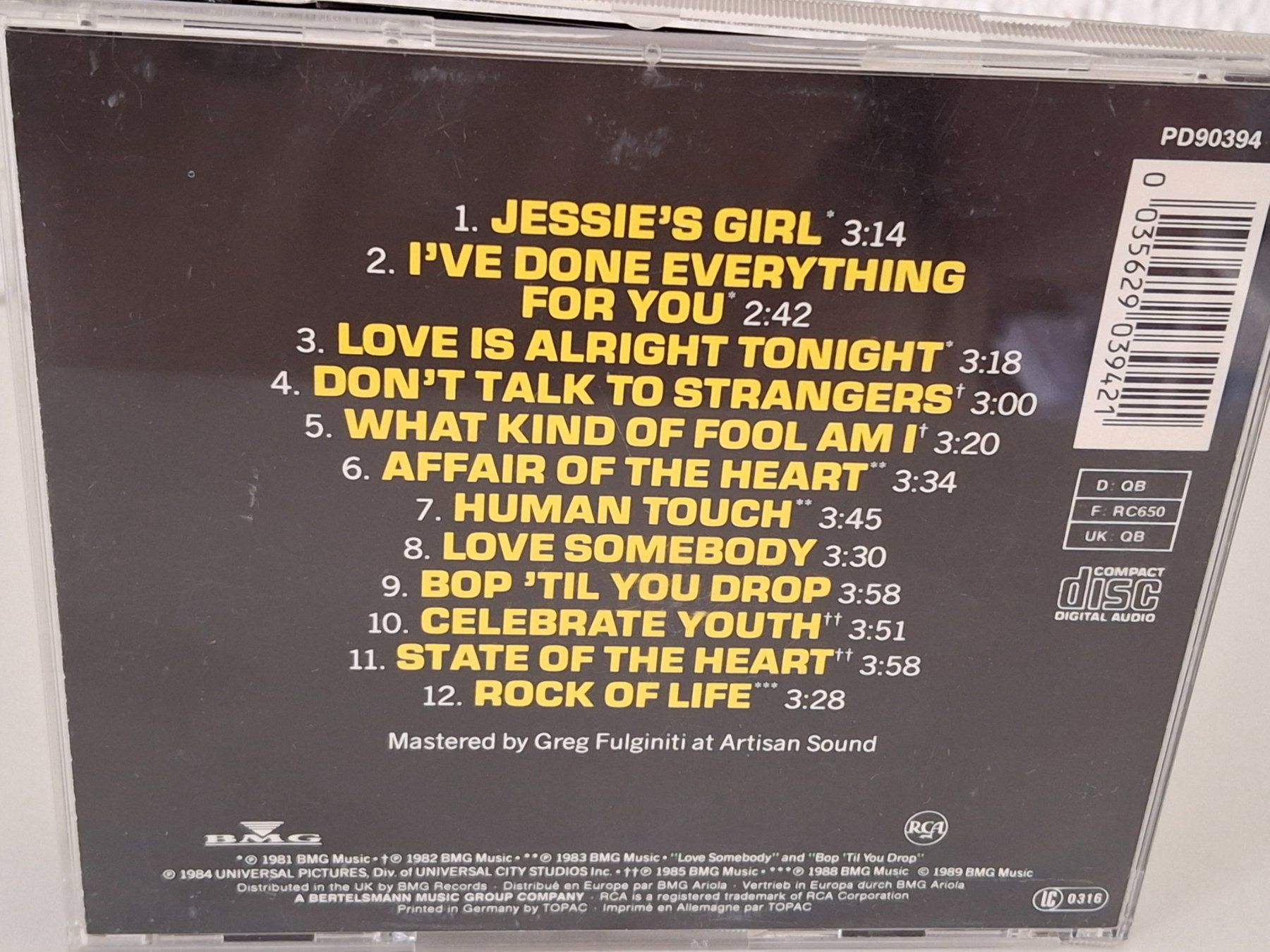 CD: CD Rick Springfield - Greatest Hits – Usato da Aarberg venduto da Jackup1 1