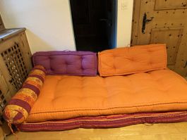 Sitzpolster Set 5 teilig Lila Orange rundes Kissen