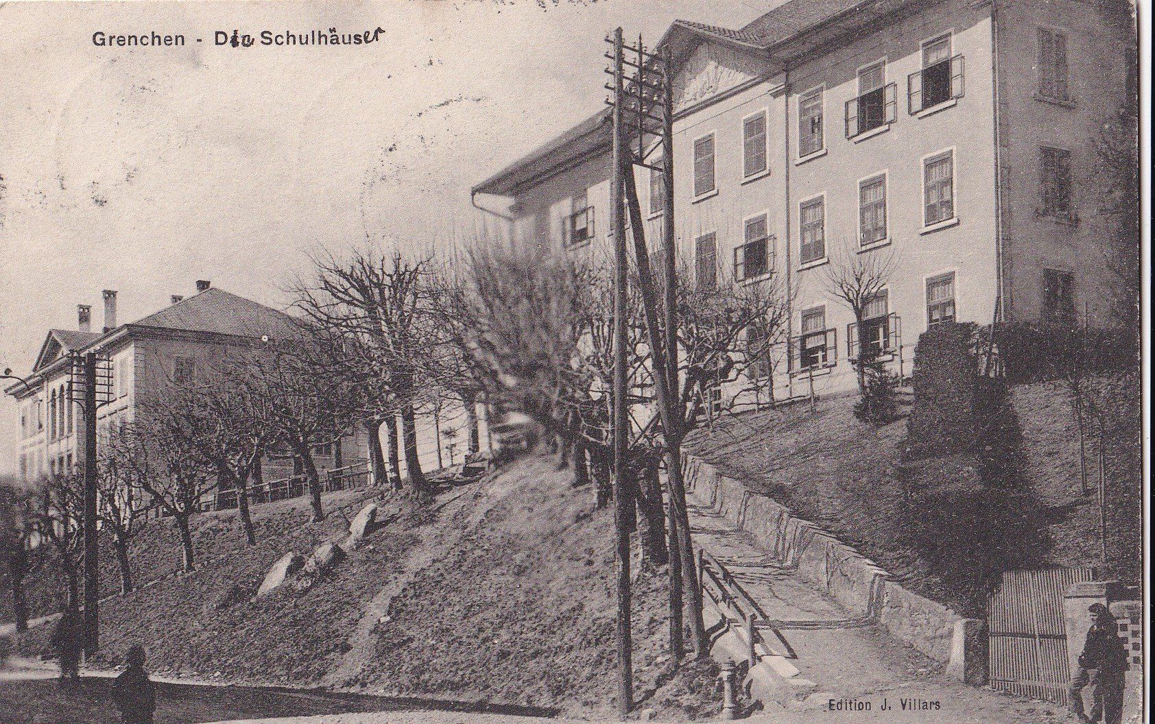 Cartoline postali: Grenchen Die Schulhäuser mit Balkenstempel GRENCHEN – Usato da Olten venduto da clotaldi