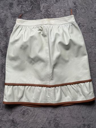 Vintage Leder Falten Rock Gr.38 creme braun zu Stiefel Jacke