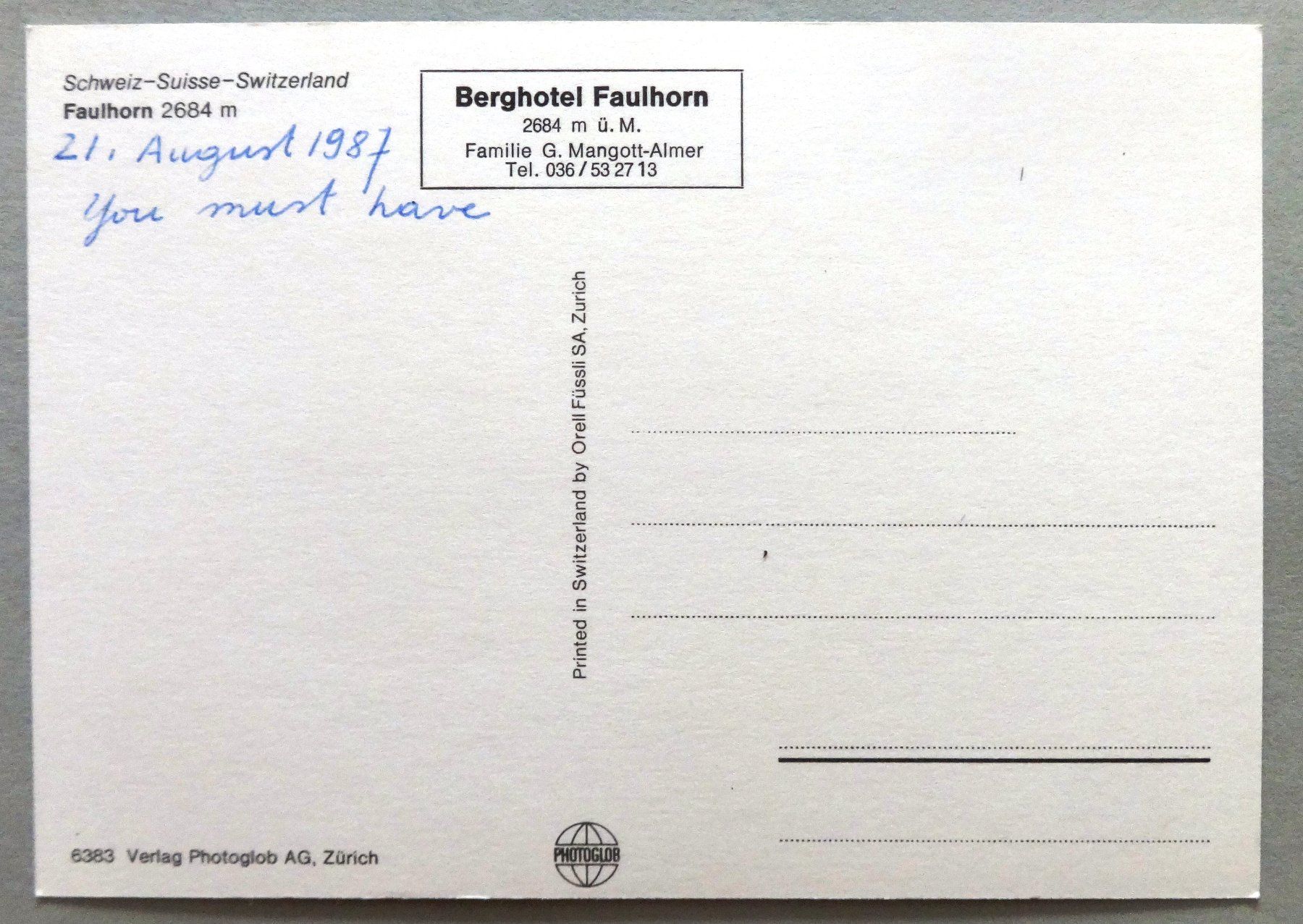 Cartes postales: Faulhorn 2684 m – D'occasion à Fétigny par Billy2miny 1