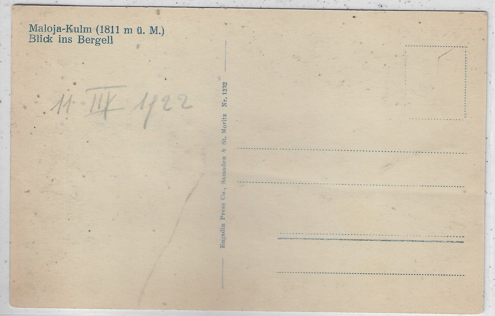 Cartoline postali: Maloja-Kulm - Blick ins Bergell – Usato da Ettingen venduto da Kartenplanet 1