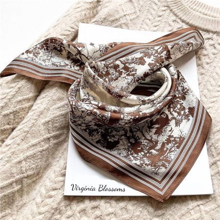 New 53cm Silk Scarf, Brown and White Abstract Forest