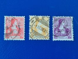 3 Briefmarken Helvetia Brustbild 1907 gebraucht/gestempelt