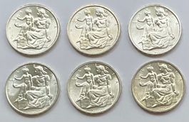 6 Schweizer Silber 5 Franken-Gedenkmünzen "Verfassung" 1948