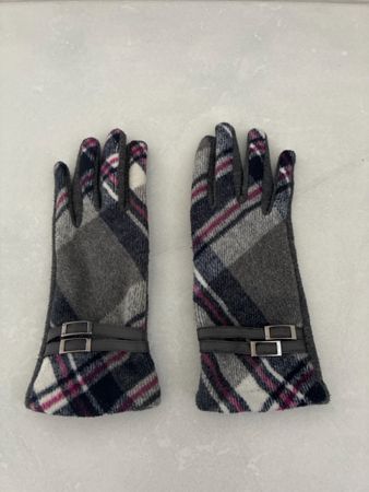 Damen Handschuhe kariert grau gemustert, guter Zustand