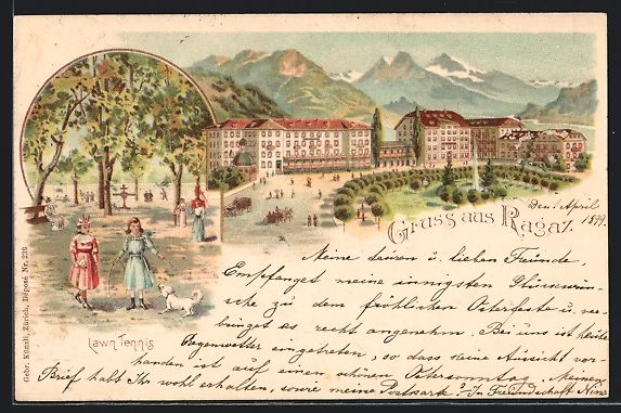 Ansichtskarten: Litho Ragaz, Hotel mit Wasserfontäne – Gebraucht aus Berlin von bartko-reher