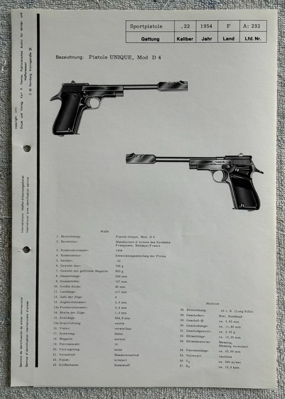 Armes blanches: PISTOLE UNIQUE MOD D4 – D'occasion à Ostermundigen par wini63 1