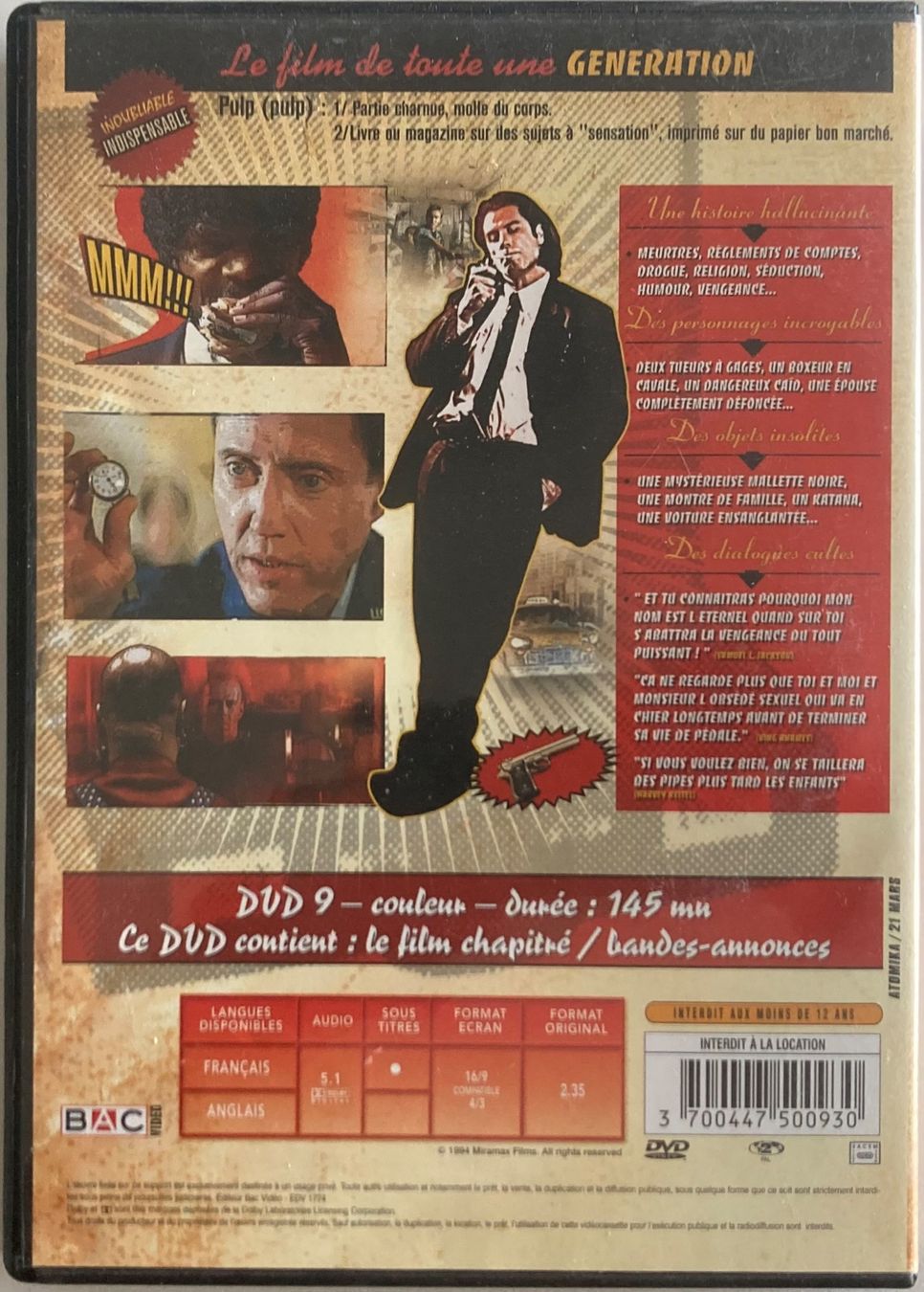 Tutti i DVDs: QUENTIN TARANTINO - PULP FICTION – Usato da Poliez-Pittet venduto da Newtown-Records 1
