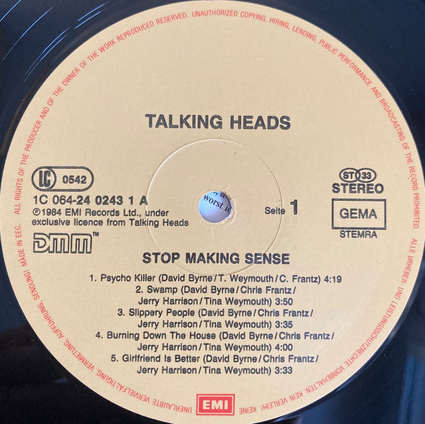 Schallplatten: Talking Heads - Stop Making Sense LP °1984° – Gebraucht aus Wettingen von  6