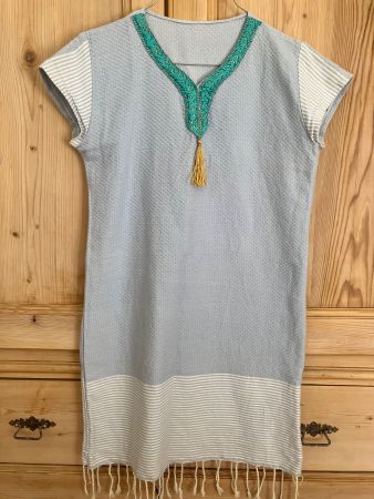Tunesisches Tunika-Kleid aus Baumwolle, Hellblau, Gr. XS-S