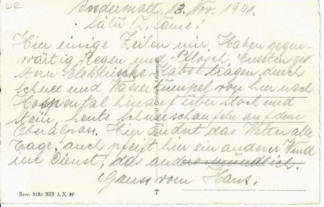 Ansichtskarten: Andermatt 1941 – Gebraucht aus Hochdorf von Ziegel-16 1