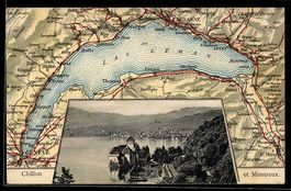 AK Chillon, Ortsansicht mit Karte