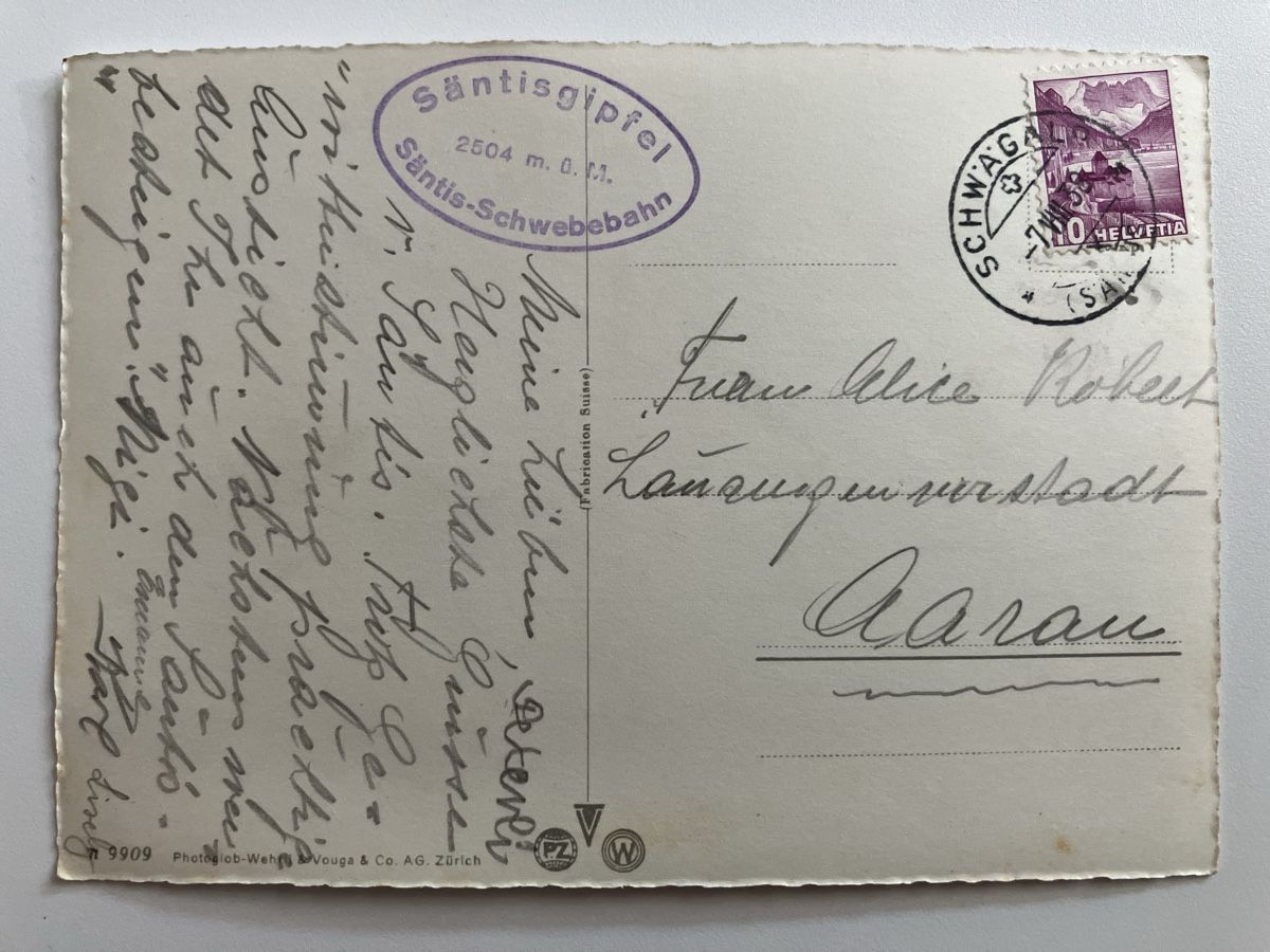 Ansichtskarten: AK Sāntis Glarneralp 1939 – Gebraucht aus Zürich von Classic_Collection_Zurich 1