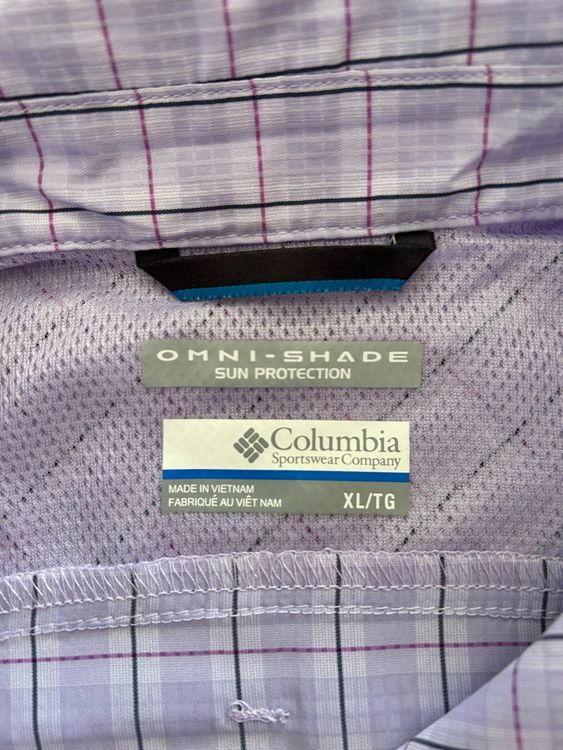 Chemise Columbia Omni-Shade Femme, Manches Courtes, Taille XL, Couleur Rouge/bordeaux, Avec Défaut